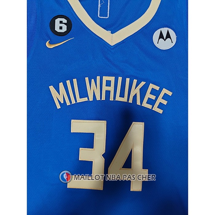 Maillot Milwaukee Bucks Giannis Antetokounmpo NO 34 Ville 2022-23 Bleu
